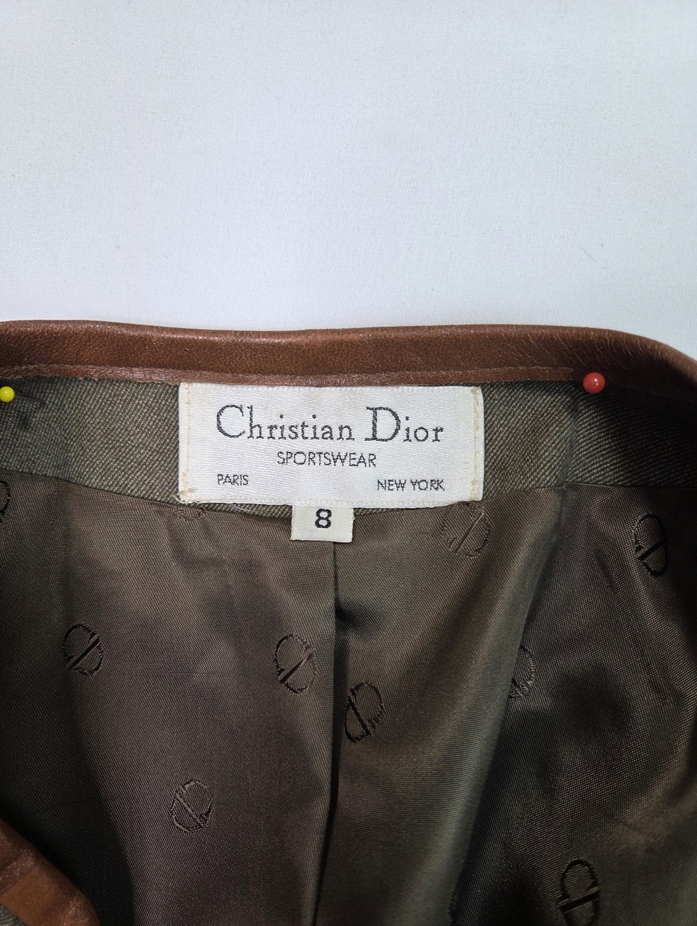 VTG Christian Dior Sportswear Pantsuit Jacket & Pants Leather Trim Size 8 - Picture 2 of 16